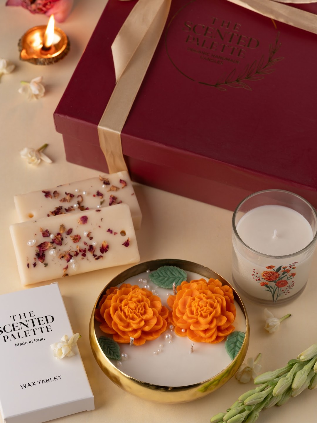 Genda Phool – Gift Set — hand-poured Diwali candle by The Scented Palette
