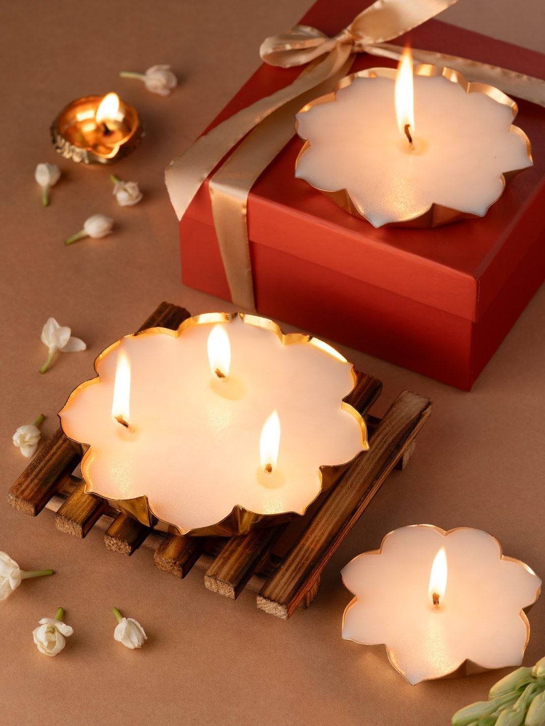 Ada – Set of Three Floral Urlis — hand-poured Diwali candle by The Scented Palette